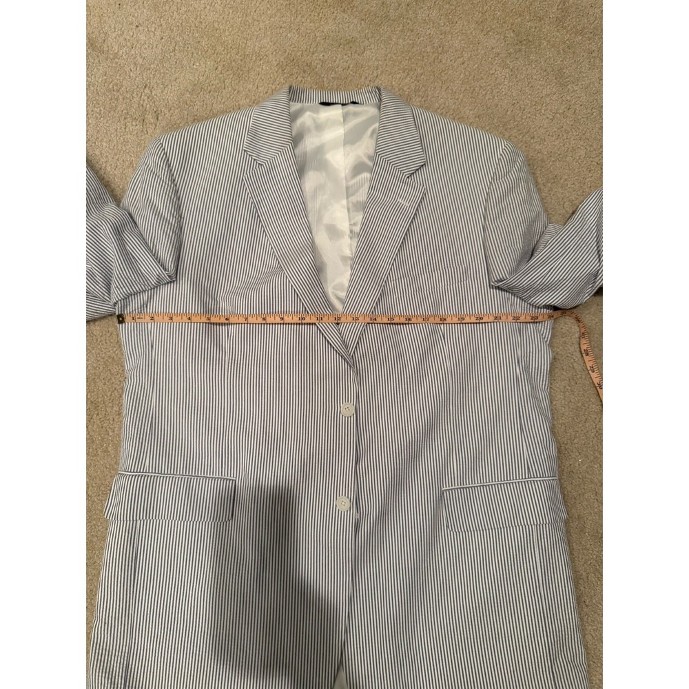 Jos A Bank Classic‎ Seersucker Blue White Pinstriped Cotton Suit 2 Pc Men's 46L - Picture 11 of 16